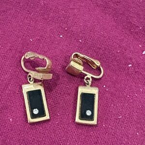 Avon Gold and Black Earrings with Gem Accent